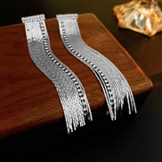 ( Silver needle  Silver square  Tassels)elegant diamond square tassel silver earrings personality Metal wind temperamen
