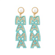 (39558) occidental style fashion brief Alloy diamond beads earrings Word Earring woman