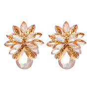 ( champagne)occidental style  fashion woman temperament personality flowers diamond earrings elegant