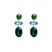 ( green)occidental style fashion wind multilayer splice geometry earrings elegant temperament glass colorful diamond Ea