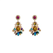 (color )occidental style high retro temperament earrings personality embed Pearl color Rhinestone earring brief all-Pur