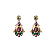 ( Green color)occidental style high retro temperament earrings personality embed Pearl color Rhinestone earring brief a