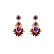 ( red)occidental style high retro temperament earrings personality embed Pearl color Rhinestone earring brief all-Purpo