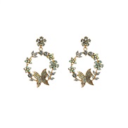 (AB color)occidental style exaggerating Alloy diamond flower butterfly earrings personality retro colorful diamond flow