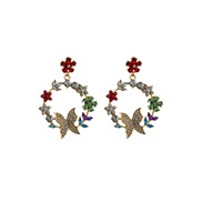 ( White green red )occidental style exaggerating Alloy diamond flower butterfly earrings personality retro colorful dia