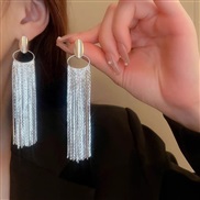 ( Silver)silver Metal long style tassel earrings exaggerating ear stud temperament samll high Earring