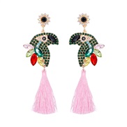 ( Pink)occidental style wind personality samll tassel earrings Alloy With diamond earring Earring