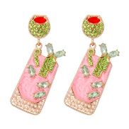 ( Pink)UR occidental style brief creative Alloy diamond earrings trend fashion