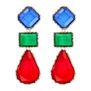 (blue red )retro classic color geometry splice color earrings medium samll geometry color ear stud woman
