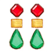 ( red and green)retro classic color geometry splice color earrings medium samll geometry color ear stud woman