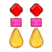 (red yellow )retro classic color geometry splice color earrings medium samll geometry color ear stud woman
