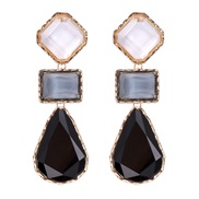 ( Black )retro classic color geometry splice color earrings medium samll geometry color ear stud woman