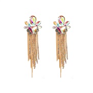 (AB color)Japan and Korea Bohemia tassel earrings woman occidental style pure handmade long style exaggerating ear stud
