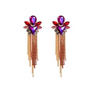 ( red)Japan and Korea Bohemia tassel earrings woman occidental style pure handmade long style exaggerating ear stud gor