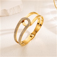 ( Gold)Korea fashion brief titanium steel color bracelet diamond personality fashion trend bangle