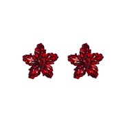 ( red)Korean style Five-pointed star zircon exaggerating ear stud woman temperament occidental style retro color diamon