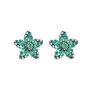( green)occidental style zircon earrings Five-pointed star samll Pearl temperament all-Purpose ear stud Earring