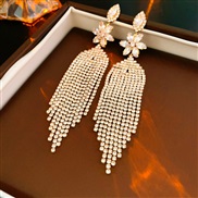 ( Silver needle  Gold Flower Tassels) diamond zircon flowers tassel silver earrings fashion elegant long style temperam