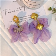 (E 1364 purple)original handmade Cloth crystal bow earrings  Korea fashion temperament high Earring woman