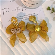 (E 1364  yellow)original handmade Cloth crystal bow earrings  Korea fashion temperament high Earring woman