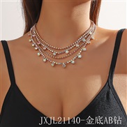(JXJL2114  gold AB)occidental style fashion multilayer chain super brilliant Rhinestone chain Collar clavicle necklace