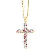 (color )occidental style retro cross necklace personality fashion embed color zircon cross pendantnkn