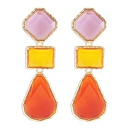 (gold + Color diamond )occidental style trend  personality fashion exaggerating geometry resin color earrings necklace