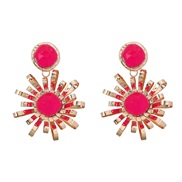 ( rose Red)spring flowers earrings occidental style Earring lady trend Alloy resin flowers exaggeratingearrings