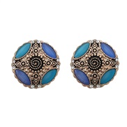 ( blue)medium earrings occidental style Earring woman Round Alloy diamond Word flowers retro ear studearrings