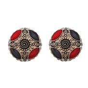 (red  Black )medium earrings occidental style Earring woman Round Alloy diamond Word flowers retro ear studearrings