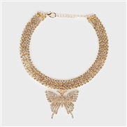( Gold)new Rhinestone  fashion butterfly necklace  personality trend fully-jewelled chainecklace