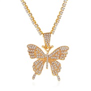 ( 1KC Golden white  2895) butterfly necklace  Rhinestone butterfly pendant chain tennis