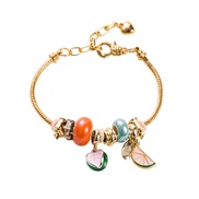 ( Pink) more stainless steel bracelet snake chain woman DIY fruits series Alloy enamel pendant crystal bangle