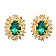 ( green)exaggerating occidental style earrings woman Alloy diamond ear stud trend fully-jewelled Earring wind