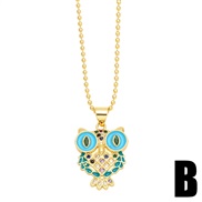 (B)occidental style fashion lovely multicolor enamel embed colorful diamond owl pendant necklace clavicle chainnkq