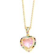( Pink)occidental style  personality fashion embed color zircon love necklace woman  heart-shaped clavicle chainnkr