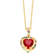 ( red)occidental style  personality fashion embed color zircon love necklace woman  heart-shaped clavicle chainnkr