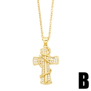 (B)occidental style fully-jewelled cross necklace womanins temperament fashion cross pendant clavicle chainnkr