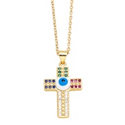 ( white)creative personality diamond enamel eyes cross necklace occidental style samll clavicle chainnkr