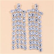 ( Silver)I  fully-jewelled square long style earrings  occidental style Rhinestone Earring womanearrings