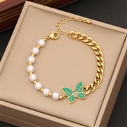 (2  Bracelet)original  fashion Pearl necklace  personality enamel butterfly pendant  temperament stainless steel