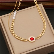 (1  necklace)occidental style  zircon Pearl necklace  Double layer stainless steel clavicle chain I