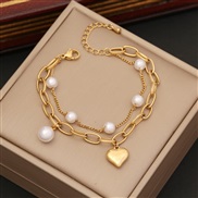 (2  Bracelet)occidental style  zircon Pearl necklace  Double layer stainless steel clavicle chain I