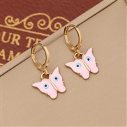 (9  Pink)occidental style  fashion enamel butterfly earrings  ear stud eyes Earring  temperament ear studE