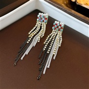 ( Silver needle  black Tassels)elegant Pearl crystal diamond tassel silver earrings personality Korea fashion temperame