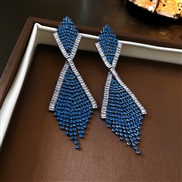 ( Silver needle  blue Set in drill Tassels) diamond tassel silver earrings occidental styleins fashion personality temp