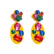 (yellow color )occidental style exaggerating Acrylic earrings womanins trend Rhinestone earring Bohemia long style Earr