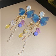 ( Silver needle  Gold)silver diamond crystal butterfly Pearl earrings long style tassel super ear stud earring high Ear