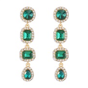 (gold +green ) retro earrings woman  geometry Irregular style earring fully-jewelled drop layering Earring