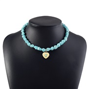 (peach heart  )occidental style eyes turquoise necklace  Bohemian style chain Irregular beads